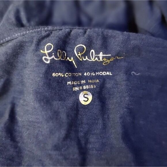 LILLY Pulitzer women's navy blue cotton modal round neck 3/4 sleeve dress Sz S - Picture 6 of 8